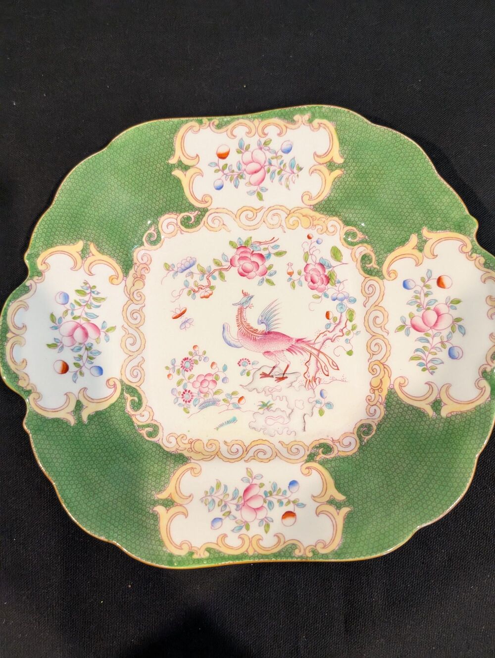 Minton Green Cockatrice Square Serving Platter – Hand-Painted English Bone China